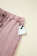 Mineral Wash Tiered Wide Leg Patchwork Drawstring Pants