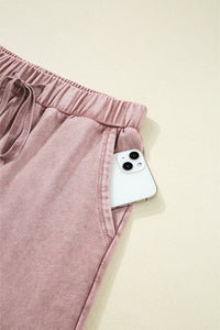 Mineral Wash Tiered Wide Leg Patchwork Drawstring Pants