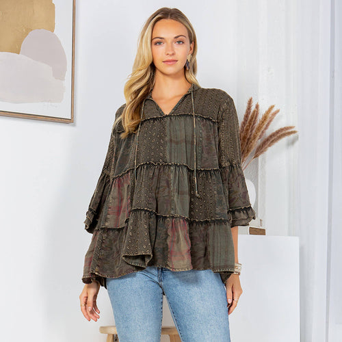 Young Threads - Artistic Fusion: Overdyed Jhabla Top With  Rayon Embroidery