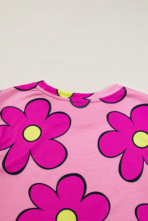 Khaki Fruit & Plant Print Round Neck Cap Sleeve T Shirt