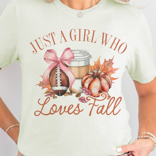 Par.tees by Party On! - Fall Football Tee Just a Girl who Loves Fall Pumpkin Tshirt