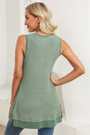 Black Scoop Neck Waffle Knit Splicing Flowy Vest