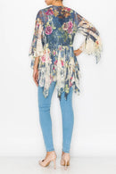 Origami Apparel ~  Lace and Crochet inspired - OLS-4618 BG/DENIM ROSE CARDIGAN