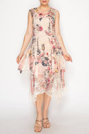 Origami Apparel ~  Lace and Crochet inspired - Whimsical Sleeveless Lace Midi Dress With Unattached Slip - 4609BG PK GUITAR