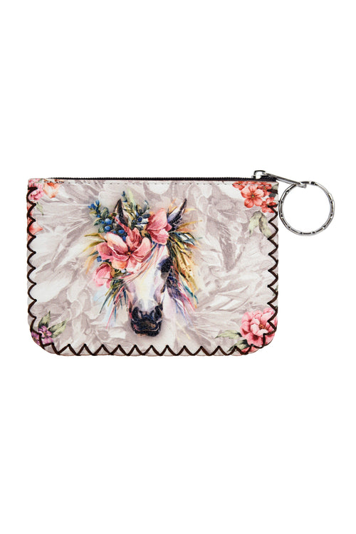 Ole - Floral Horse Printed Coin Purse HB0665 - NO.49WH