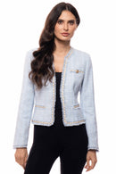 Adore - AD2652 Frayed Trim Tweed Open-Front Jacket