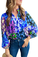 Orange Leopard Print Puff Sleeve Crinkle Blouse