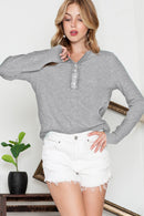 Brown Solid Color Waffle Knit Long Sleeve Henley Shirt