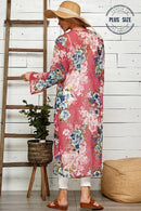 Shopin LA - SG21050AP - PLUS FLORAL PRINT MESH KIMONO WITH SIDE SLIT