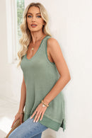 Black Scoop Neck Waffle Knit Splicing Flowy Vest
