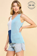 Shopin LA - CSP9233P- PLUS SIZE 3 TONE SHEER SLEEVELESS SUMMER FUN TOP