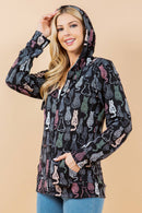 Cat Facing Backward Adorable Print Zipper Hoodie