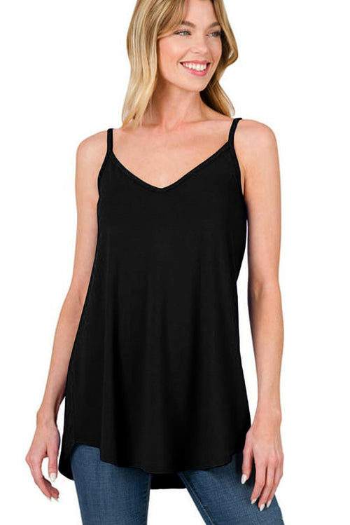 Blue Spaghetti Strap V Neck Flowy Tunic Cami Top
