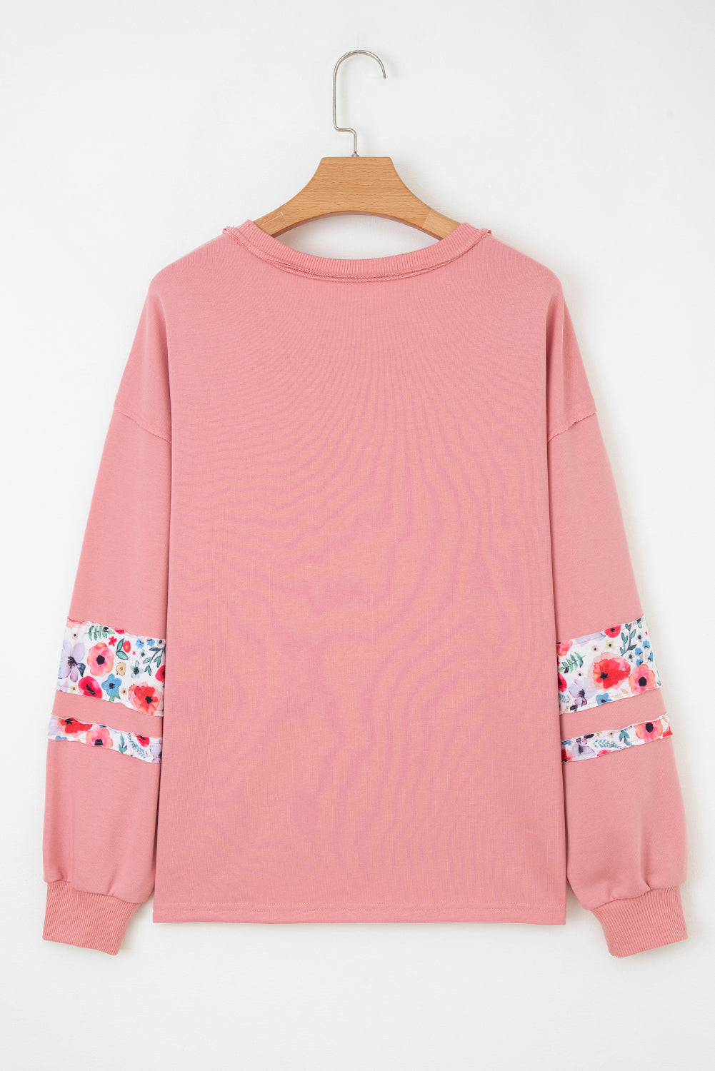 Peach Blossom Flower Applique Patchwork Drop Sleeve Pullover Sweatshirt