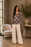 Adore - 90452-A4 Painterly Rose Long Sleeve Mesh Top
