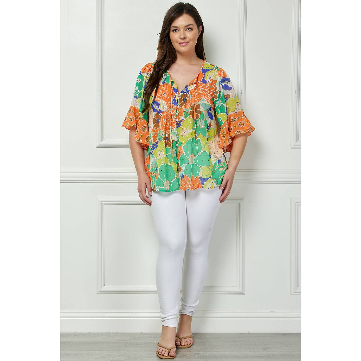 Winslow Collection - PLUS SIZE SHEER PRINTED PEASANT BLOUSE COU95L78X