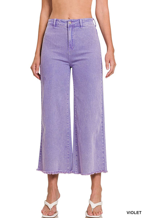 42POPS - ",,..Acid Washed Frayed Cutoff Hem Straight Wide Pants