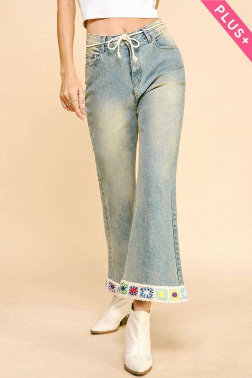 Davi & Dani - PLUS CROCHET TRIM STRAIGHT LEG DENIM JEANS