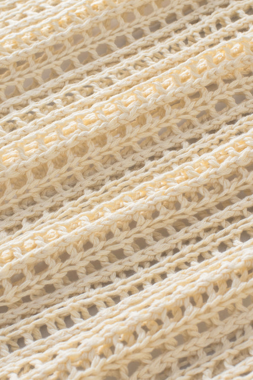Apricot Fishnet Knit Ribbed Round Neck Short Sleeve Tee