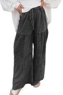 Mineral Wash Tiered Wide Leg Patchwork Drawstring Pants