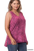 42POPS - ,,,,....SI-22151 Plus size Mineral Wash Top w/ Side Slit