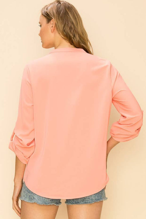 Shopin LA - SP4732T-24926- WOMEN SOLID WRAP CROSSOVER BLOUSE
