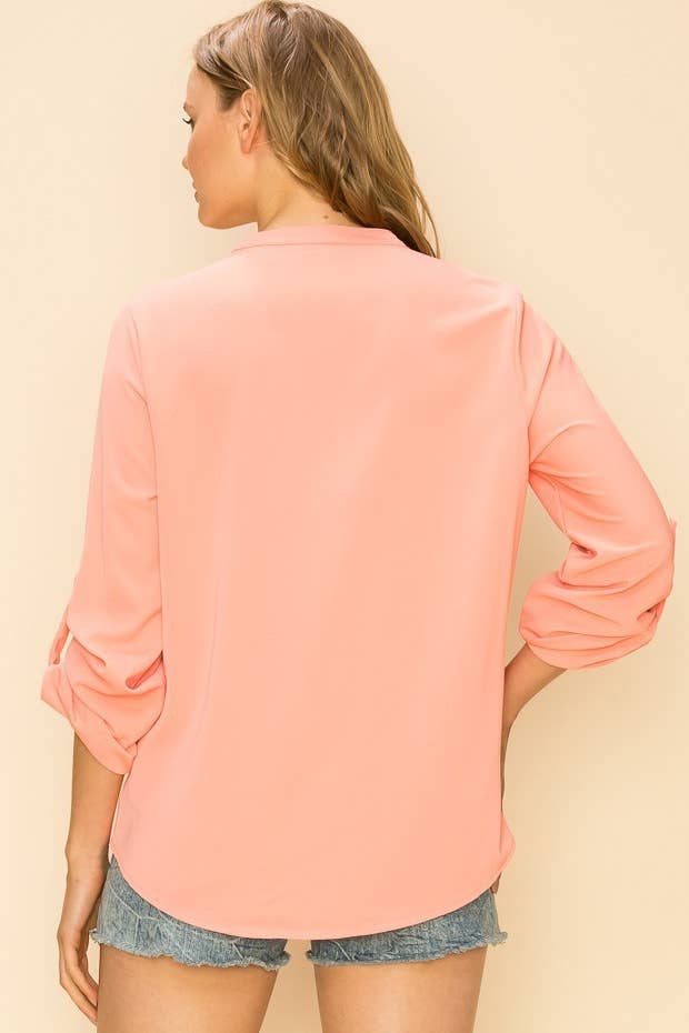 Shopin LA - SP4732T-24926- WOMEN SOLID WRAP CROSSOVER BLOUSE