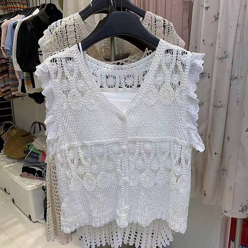 Hope & Sunshine - Crochet Lace-Up Open Knit Cardigan
