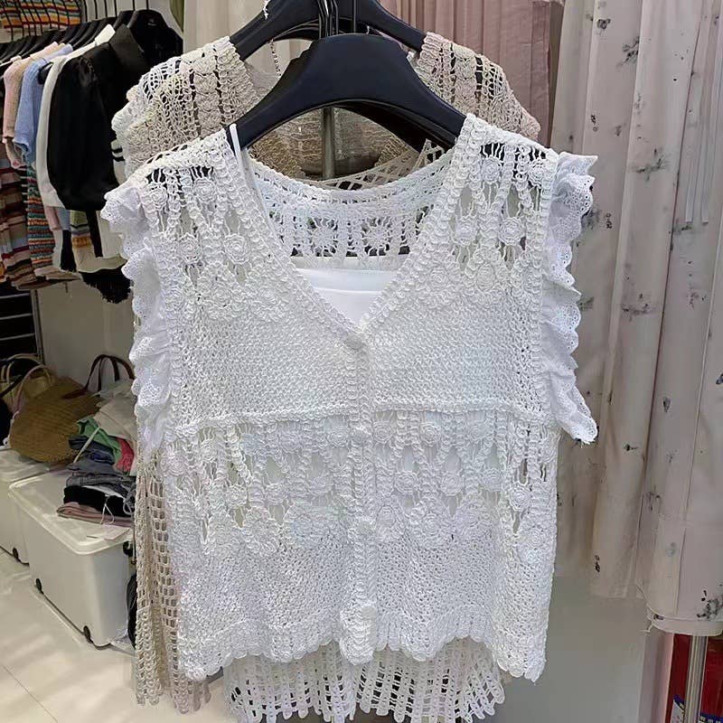 Hope & Sunshine - Crochet Lace-Up Open Knit Cardigan