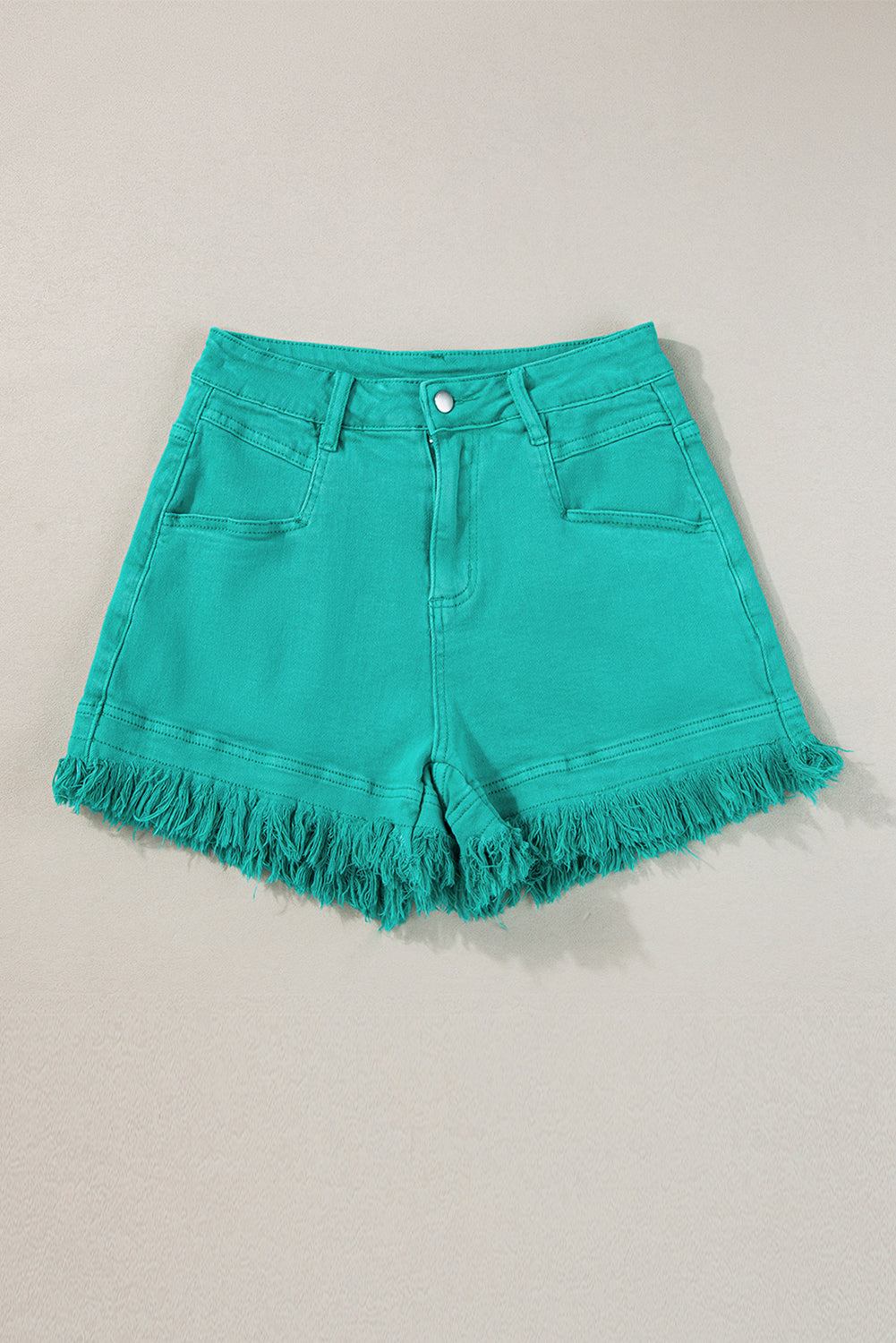 Pink Casual Raw Hem Mid Rise Denim Shorts