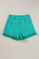 Pink Casual Raw Hem Mid Rise Denim Shorts