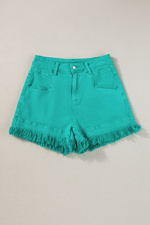Pink Casual Raw Hem Mid Rise Denim Shorts
