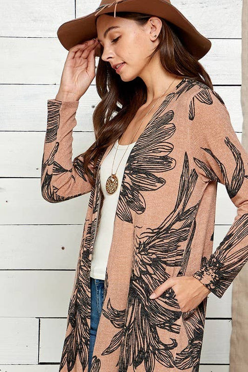 Shopin LA - SG21021-2087 - WOMEN FLORAL PRINT SOFT POCKET CARDIGAN
