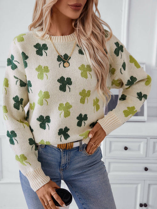 Hope & Sunshine - Clover Pattern Knit Pullover Sweater