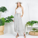 Young Threads - Women Patchwork Embroidered Maxi Skirt With Side Pockets: CHARCOAL TRIM / REGULAR (S-M-L-XL 1-2-2-1)