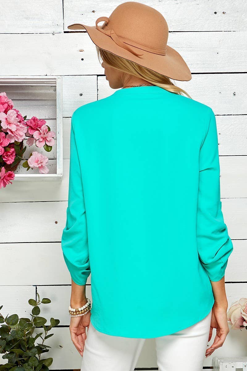 Shopin LA - SP4732T-24926- WOMEN SOLID WRAP CROSSOVER BLOUSE