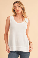 Black Scoop Neck Waffle Knit Splicing Flowy Vest