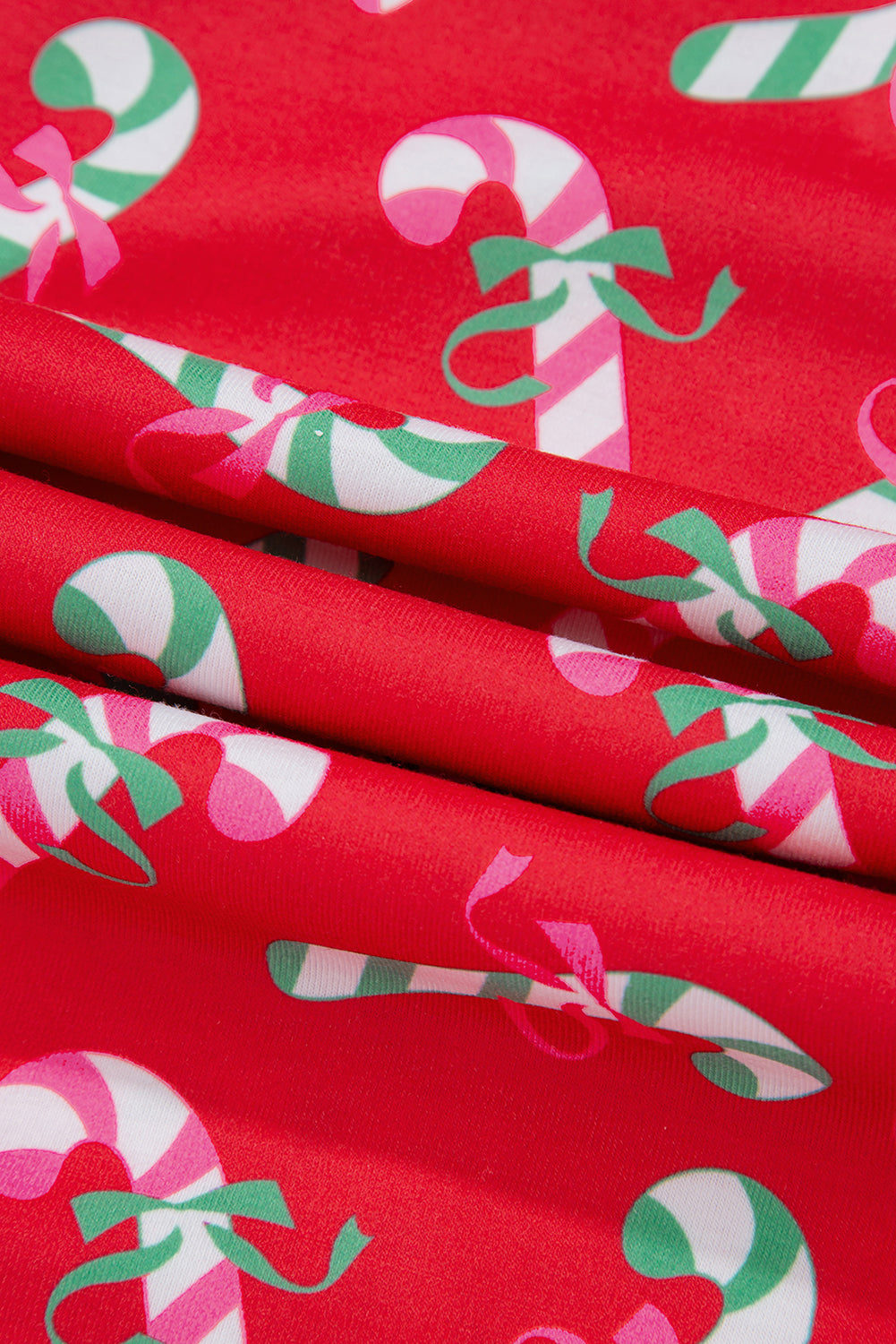 Red Christmas Candy Cane Print Pajama Set