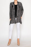 Origami Apparel ~  Lace and Crochet inspired - Printed Shimmery Lurex Cardigan - OLS-4883BK-SIL RNR