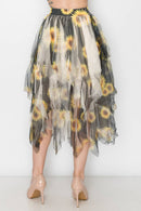 Origami Apparel ~  Lace and Crochet inspired - Dreamy Tiered Tulle Midi Skirt With Floaty Hem - 4546 BG/BK SUN FL