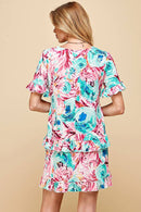 Shopin LA - SD21025-1011 - WOMEN FLORAL SHORT SLV MIDI DRESS WITH RUFFLE