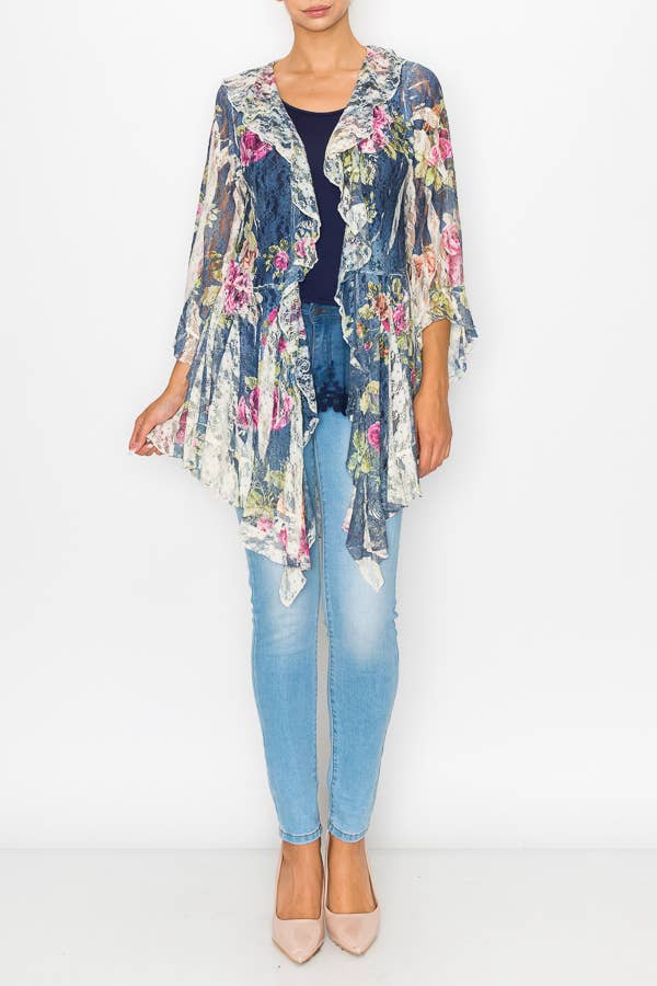 Origami Apparel ~  Lace and Crochet inspired - OLS-4495 BG/DENIM ROSE
