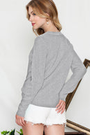 Brown Solid Color Waffle Knit Long Sleeve Henley Shirt