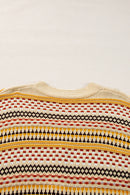 Khaki Geometric Pattern Button Front V Neck Cropped Cardigan