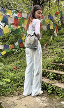 Earth Divas - Cotton Backpack With Embroidered Butterfly, Blue