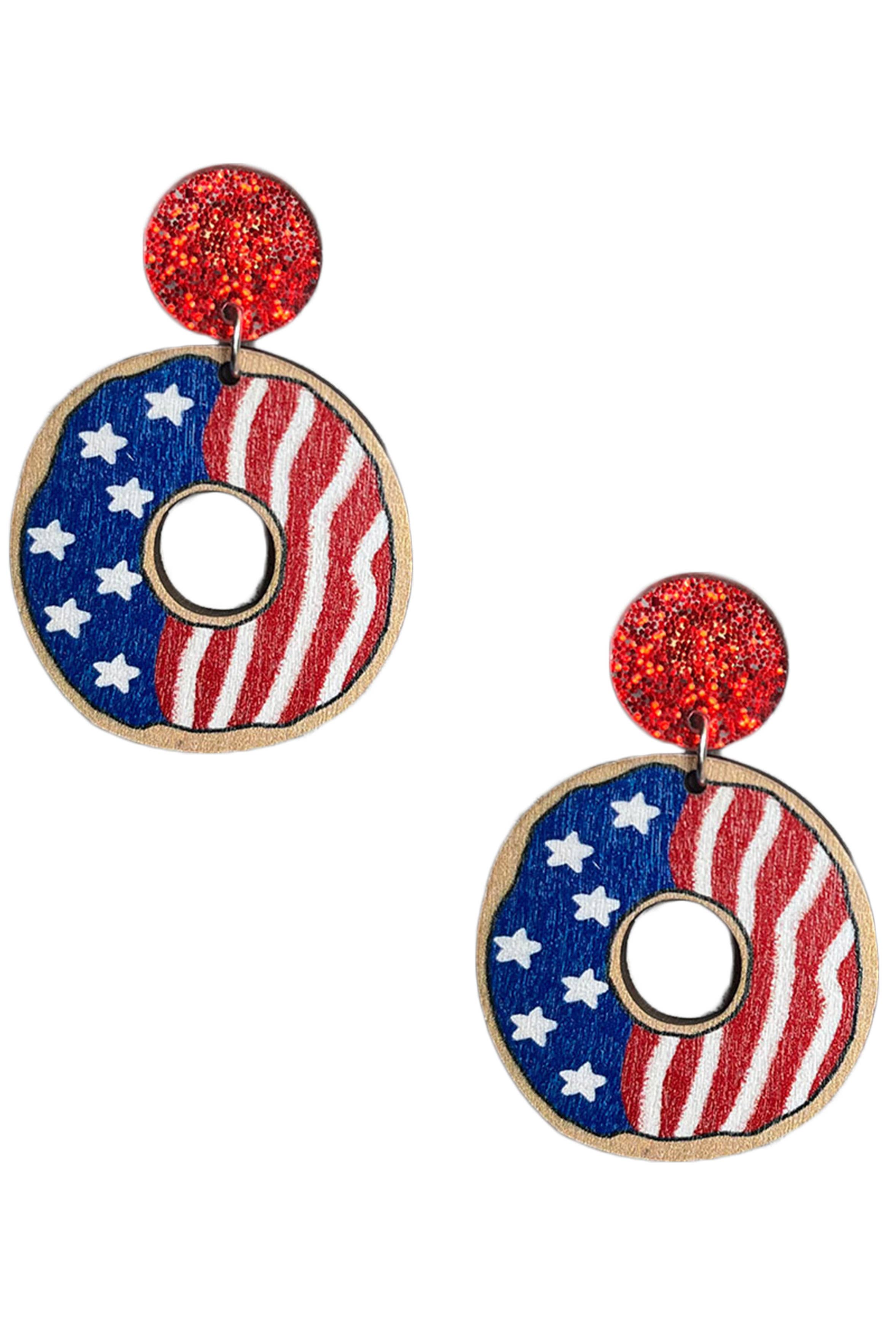 Ole - Doughnut American Flag Wooden Earrings