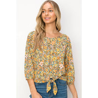 Perseption - Printed Balloon Sleeve Tie Front Blouse