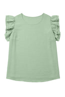 Clearly Aqua Plus Size Crew Neck Ruffle Sleeve Top