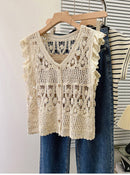 Hope & Sunshine - Crochet Lace-Up Open Knit Cardigan