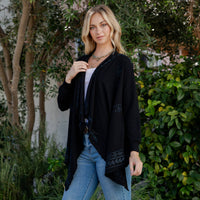 Young Threads - Artisan Plush Knit Kimono Shrug with Handcrafted Embroidery